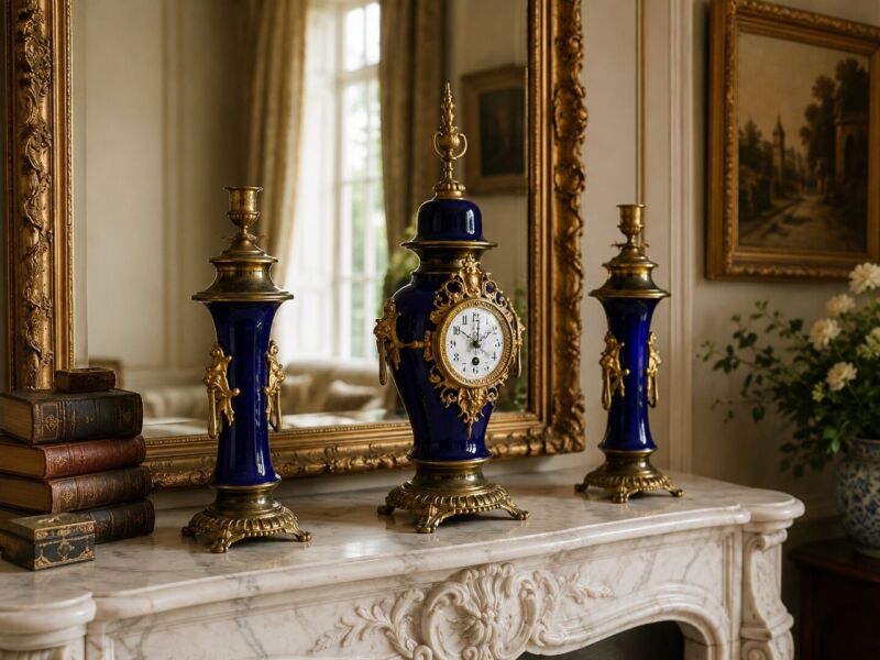 Luxusná francúzska krbová garnitúra Napoleon III